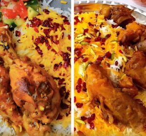 زرشک‌پلو با مرغ یا ماهیچه